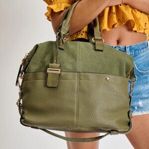 LAST CHANCE! Vegan Leather London Satchel, Olive Suede with Gold - like new!